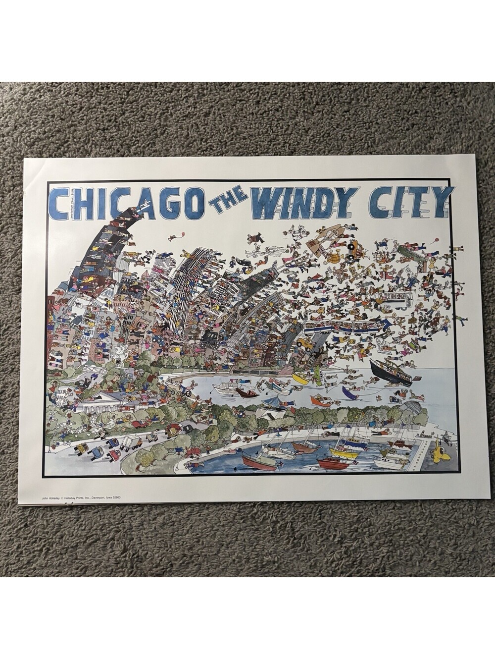 Vintage 1984 John Holladay Chicago The Windy City Art Poster Print Cartoon 80s